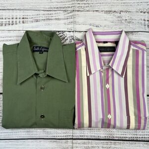 EMILE LAFAURIE BUTTON DOWN SHIRT LOT 2 MULTI COLOR STRIPED SOLID Sz L DESIGNER